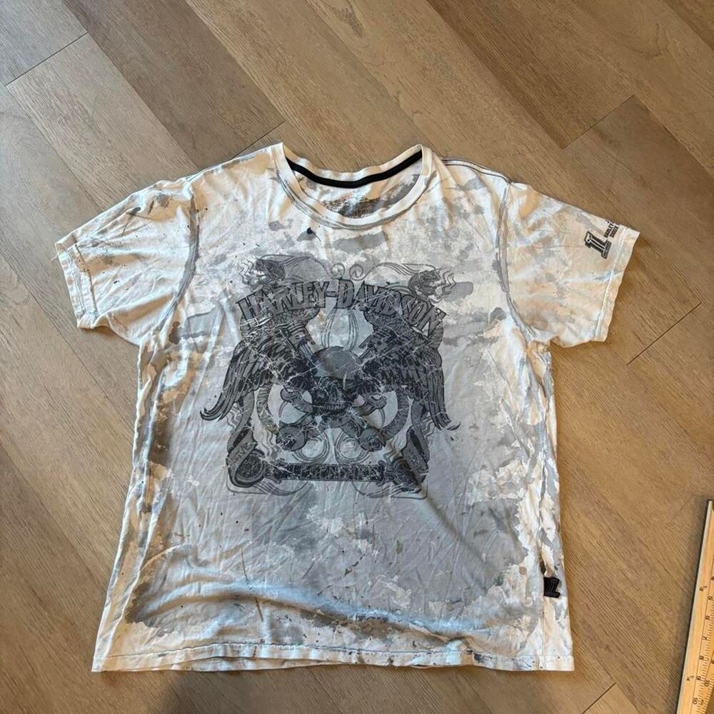 Harley-davidson Men's Grey and White T-shirt